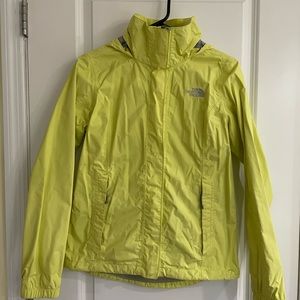 Bright yellow North Face rain jacket